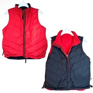 Goose Down Reversible Vest Womens Small Quilted Puffer Red Black Coldwater Creek
